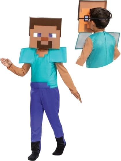Minecraft Steve kostyme med maske - størrelse 4-6 år