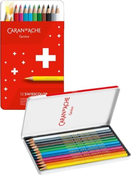 Caran d'Ache Swisscolor fargeblyanter - 12 farger i metallskrin