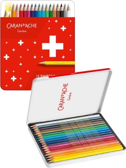 Caran d'Ache Swisscolor fargeblyanter - 18 farger i metallskrin