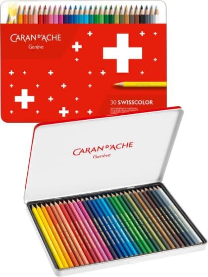 Caran d'Ache Swisscolor fargeblyanter - 30 farger i metallskrin