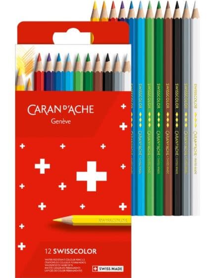 Caran d'Ache Swisscolor permanente fargeblyanter - 12 farger i eske