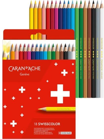 Caran d'Ache Swisscolor permanente fargeblyanter - 18 farger i eske