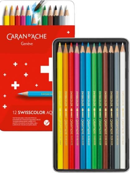 Caran D'Ache Swisscolor akvarell blyanter - 12 farger i skrin