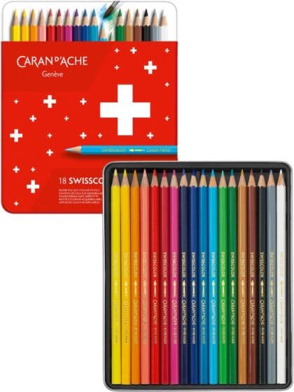 Caran D'ache Swisscolor akvarell blyanter - 18 farger i skrin