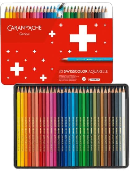 Caran D'ache Swisscolor akvarell blyanter - 30 farger i skrin