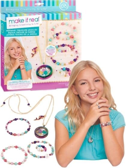 Make it Real Mermaid Treasure perlesett - lag din egen medaljong, ring og armbånd med fargerike perler