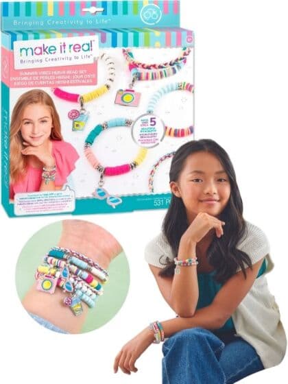 Make it Real Summer Vibes Heishi perlesett - lag fargerike armbånd med anheng - 531 deler