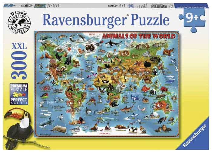 Ravensburger XXL puslespill 300 brikker - Verdenskart med dyr fra hele verden