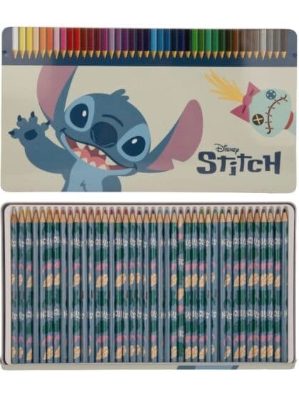 Disney Stitch fargeblyanter i metallskrin – 40 farger for kreativ lek