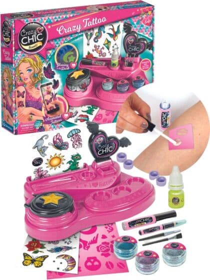 Clementoni Crazy Chic Crazy Tattoos tatoveringssett - med glitter og glow-in-dark effekt
