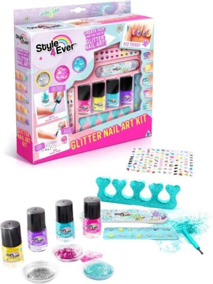 Style 4 Ever Glitter Nail Art neglesett med neglelakk, klistremerker og glitter