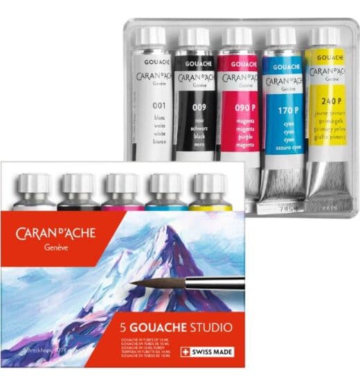 Caran d'Ache Gouache Studio vannbasert maling i tube - 5 farger