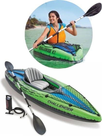Intex Challenger K1 Kayak - oppblåsbar kajakk for 1 person - med padleårer og pumpe
