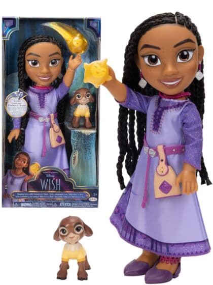 Disney Wish Asha dukke 38 cm som synger på norsk - med Valentino og Star figurer