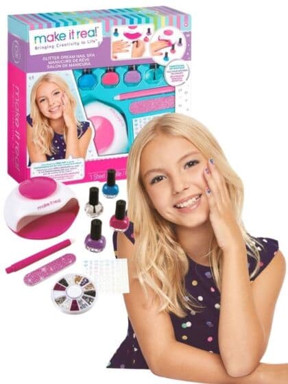 Make it Real Glitter Dream Nail Spa - 3 neglelakker, klistremerker, neglefil og negletørker