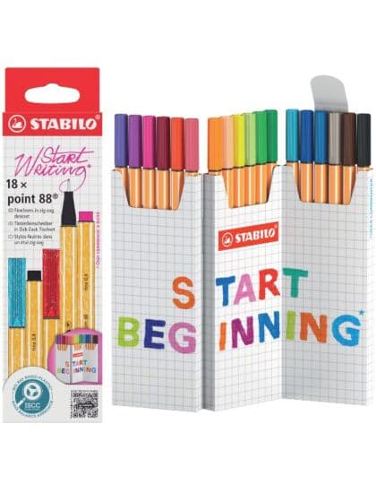 STABILO Point 88 Zig Zag Skrivesett - 18 tusjpenner med tynn spiss
