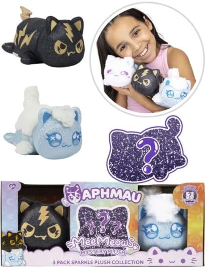 Aphmau MeeMeows Sparkle Mystery kosebamser – 3-pakning kosekatter 15 cm