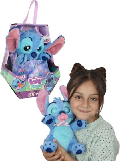 Baby Paws Stitch kosebamse med lyd og soveøyne - 24 cm