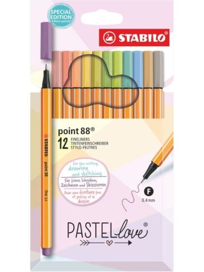 STABILO Point 88 Pastellove fineliner - 12 penner med tynn spiss