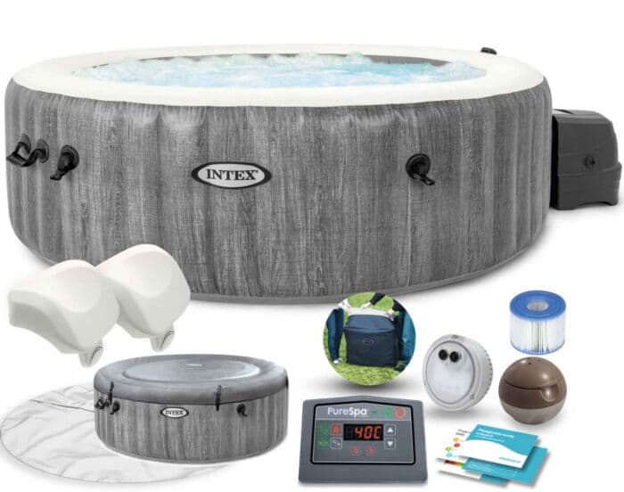 Intex PureSpa Greywood Deluxe - oppblåsbart boblebad til 6 personer - med touch panel - 1098 liter