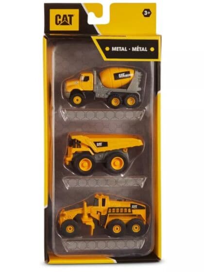 CAT Anleggsmaskiner - betongblander, dumper og veihøvel i metall - 3-pack 10 cm