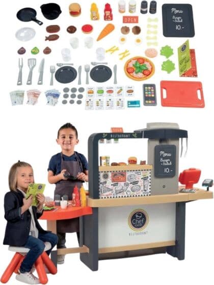 Smoby Chef Corner elektronisk restaurant med kasseapparat - 70 tilbehør og lekemat