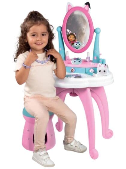 Smoby Gabbys Dukkehus 2 i 1 Sminkebord med pall - 12 tilbehør - 87 cm