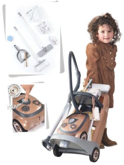 Smoby vasketralle med elektronisk støvsuger og 9 tilbehør – 55 cm høy