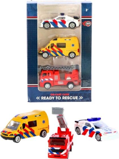 Rapid Wheels Die Cast utrykningskjøretøy - politibil, brannbil og ambulanse