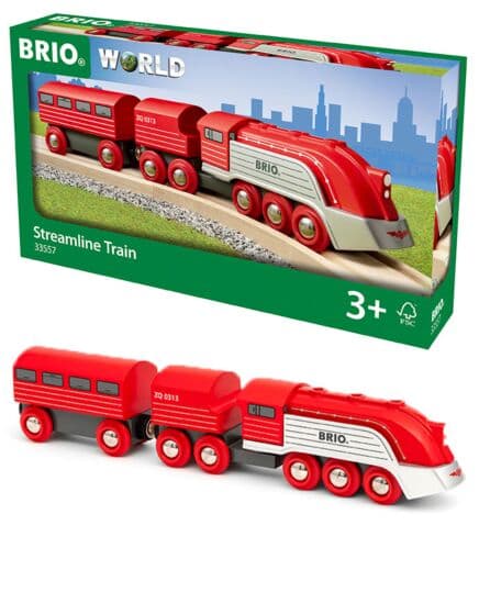 BRIO Strømlinje tog - lokomotiv med 2 vogner 33557