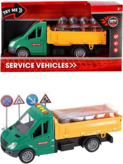 Rapid Wheels Trafikkservice lastebil med lys og lyd - veiskilt følger med