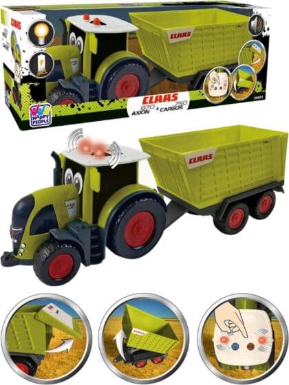 Happy People Claas Kids Axion 870 traktor med Cargos 750 henger - med lys og lyd