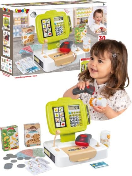 Smoby elektronisk kasseapparat med scanner og kalkulator - lekepenger og bokser inkludert