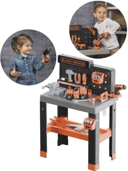 Smoby Black+Decker Pro verktøybenk – stabil lekebench med 7 verktøy