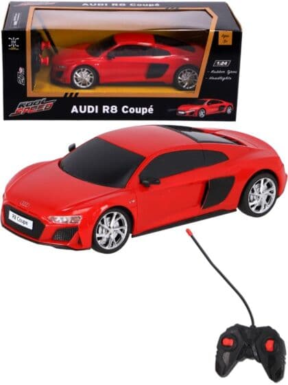 Rød Audi R8 Coupe Radiostyrt bil med lys - 18 cm