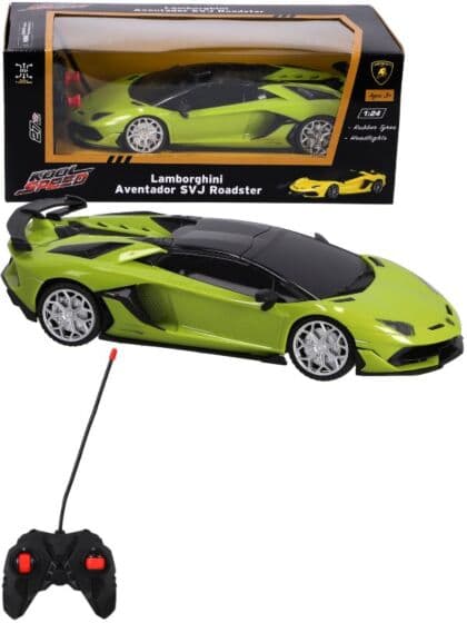 Lamborghini Aventador Radiostyrt bil med lys - neongrønn 20 cm