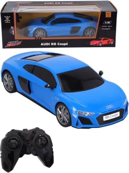 Audi R8 Coupe Radiostyrt bil med lys - blå 28 cm