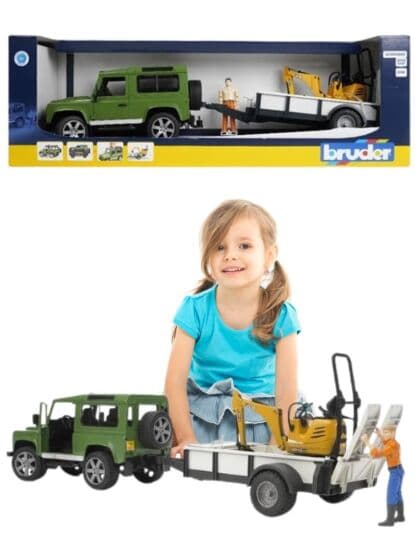 Bruder Land Rover Defender med tilhenger - JCB minigravemaskin og figur - 02593