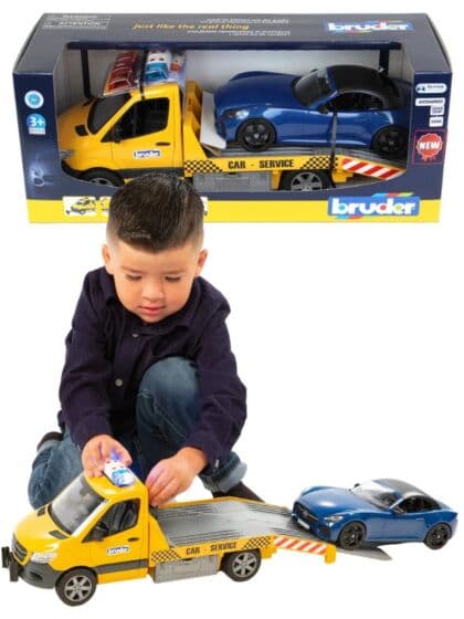 Bruder Mercedes Benz bergingsbil med roadster sportsbil, vinsj, lyd og lys – 02675
