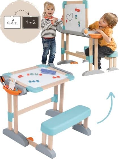 Smoby pult med benk og tosidig tavle - med magnetiske bokstaver og kritt inkludert
