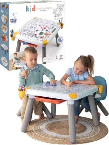 Smoby Kreativt tegnebord for barn med fargeark, tusjer og oppbevaring