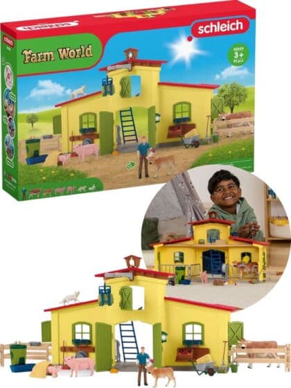Schleich Farm World 42605 Stor låve med dyr og tilbehør
