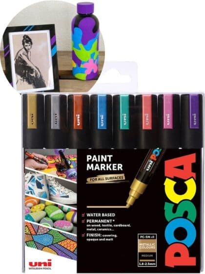 Uni POSCA PC-5M Medium tusjer metallic - 8 farger