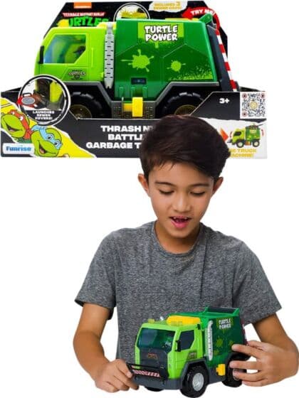Turtles Trash N Battle 2i1 Søppelbil med lys og lyd - 25 cm
