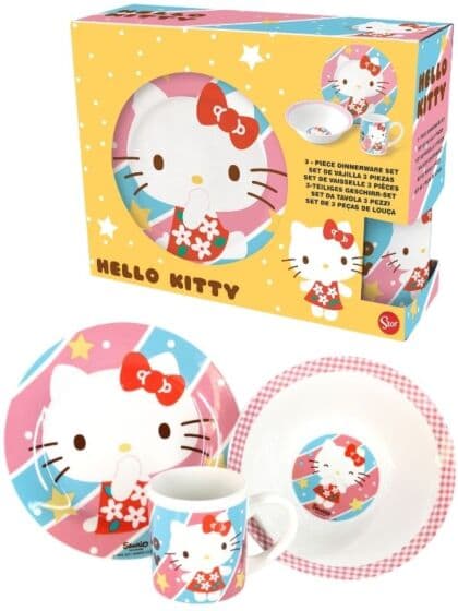 Hello Kitty Poema servise - frokostsett i keramikk - tallerken, skål og kopp