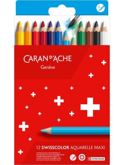 Caran D'Ache Swisscolor MAXI akvarellblyanter - 12 vannfarger