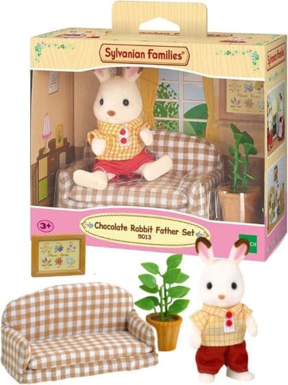 Sylvanian Families figursett med Chocolate Kanin-far og møbler
