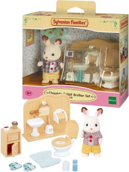 Sylvanian Families figursett med badromsmøbler - med Chocolate kaninfigur og tilbehør