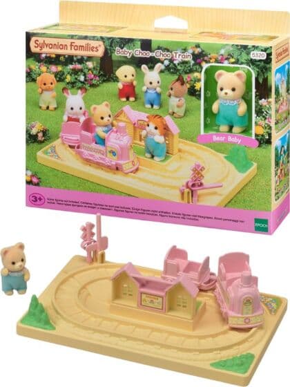 Sylvanian Families Baby Choo-Choo Train lekesett med en bjørnebaby