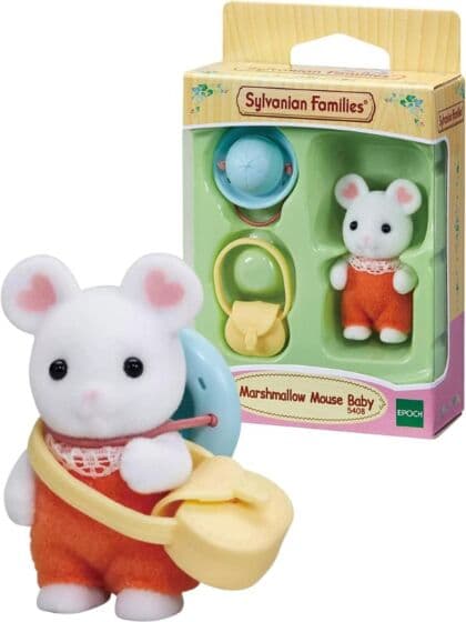 Sylvanian Families Marshmallow Musebaby med hatt og veske